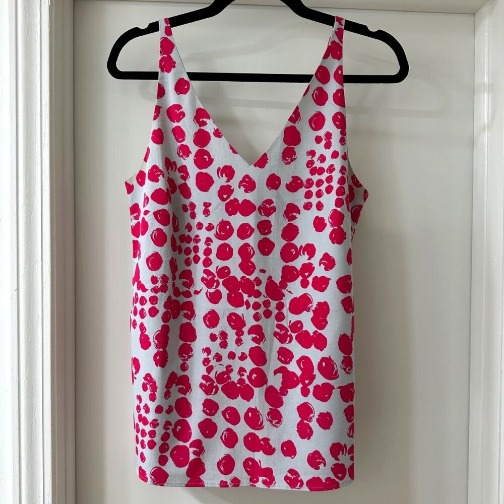 Banana Republic Gray with Pink Polka Dot Style Sleeveless Blouse, Size Small